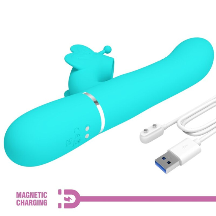 Pretty Love - Vibratore Multifunzione Rabbit 4 in 1 Farfalla Verde Acqua