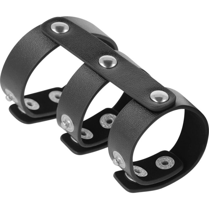 Darkness - Anello Doppio Per Pene e Testicoli in Pelle Regolabile