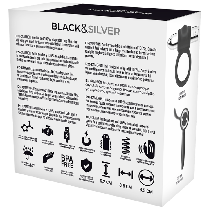 Black&Silver - Cameron Anillo Recargable Silver