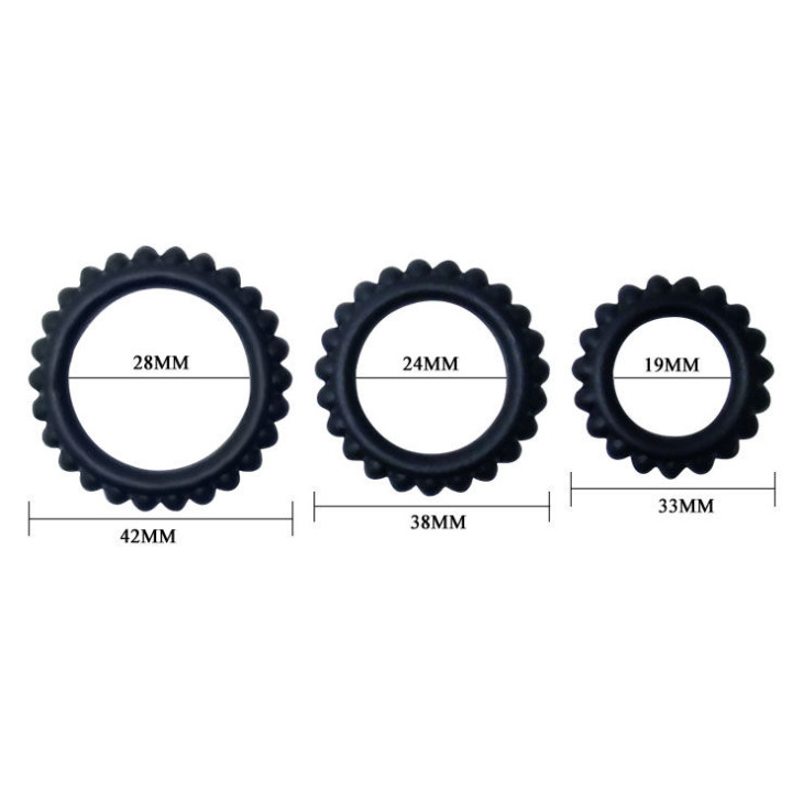 Baile - Titan Set 3 Pcs Cock Ring Black 2.8 + 2.4 + 1.9 cm