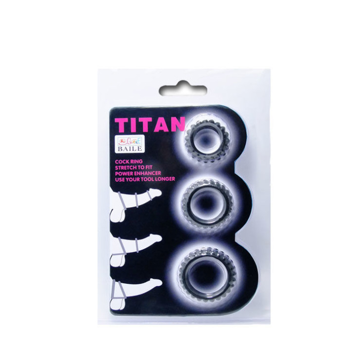 Baile - Titan Set 3pcs Cock Ring Black 2.8 + 2.4 + 1.9 cm