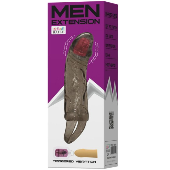 Baile - Gaine Dextension de Pénis Avec Vibration et Sangle Pour Testicules 13.5 cm