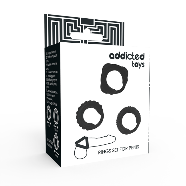 Addicted Toys - Set 3 Anillos Pene Negro