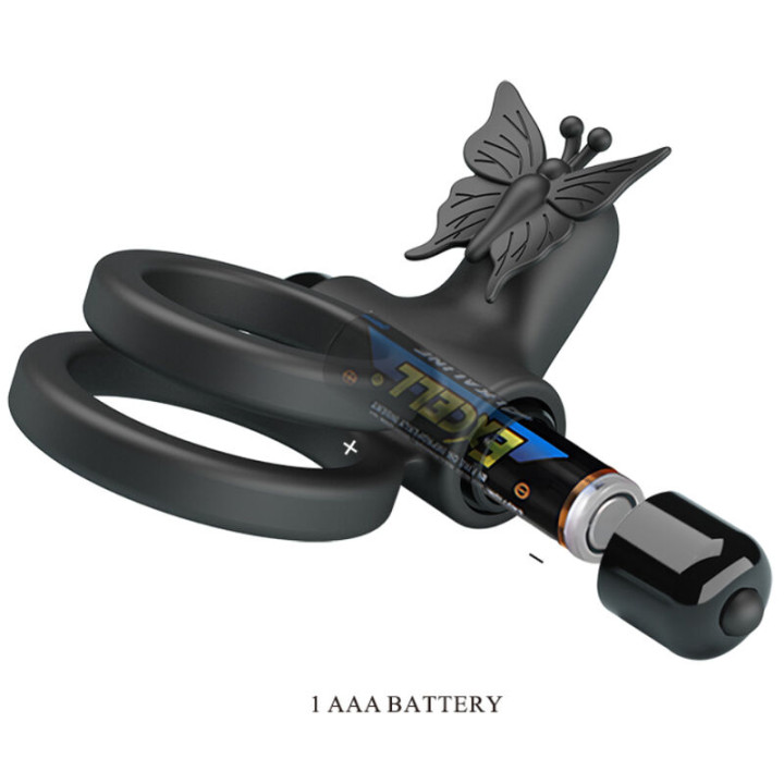 Pretty Love - Double Anneau Vibrant Avec Stimulateur Noir