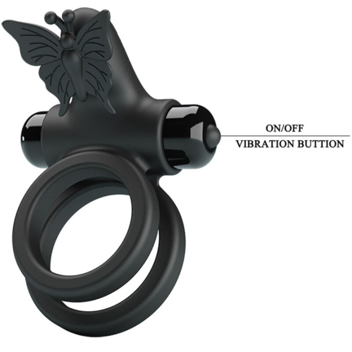 Pretty Love - Double Anneau Vibrant Avec Stimulateur Noir