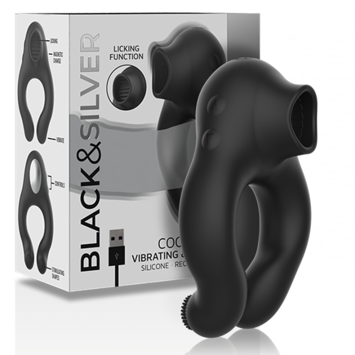 Black&Silver - Anello Vibratore in Silicone 3 Motori Ricaricabile Nero