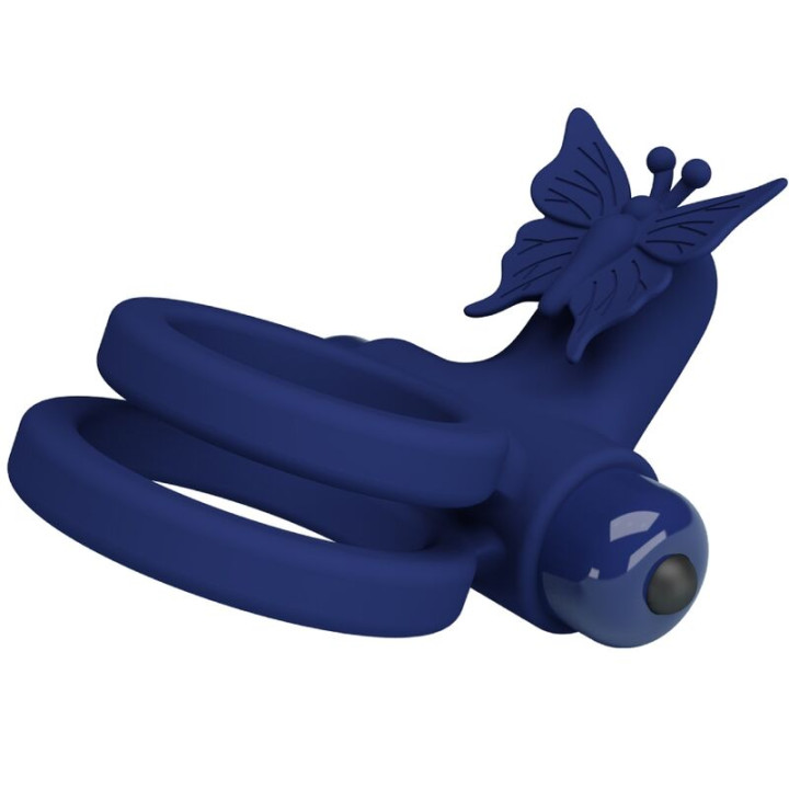 Pretty Love - Jamele Double Ring With Vibration & Butterfly Stimulator Blue