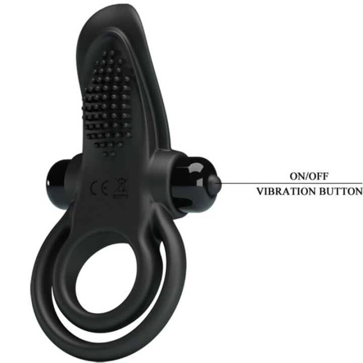 Pretty Love - Double Vibrating Ring + Clitoris Stimulator 10 Vibrations Black