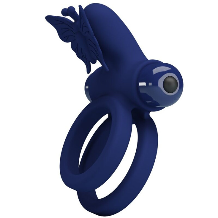Pretty Love - Jamele Double Ring With Vibration & Butterfly Stimulator Blue
