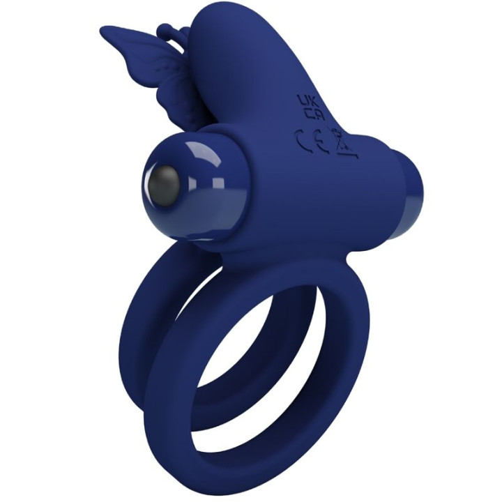 Pretty Love - Jamele Doppio Anello Con Vibrazione e Stimolatore Farfalla Blu