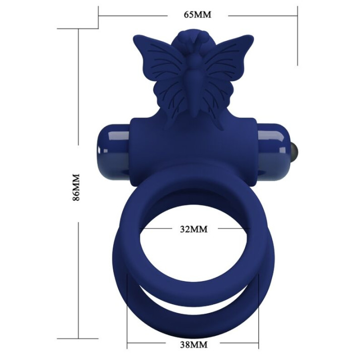 Pretty Love - Jamele Double Ring With Vibration & Butterfly Stimulator Blue