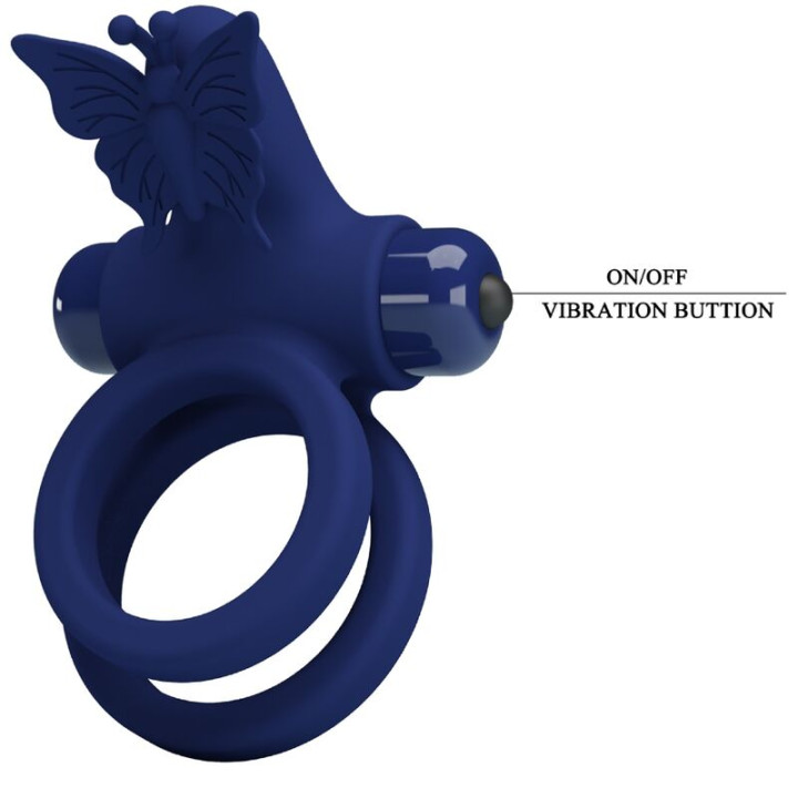 Pretty Love - Jamele Doppelring Mit Vibration & Schmetterlingstimulator Blau