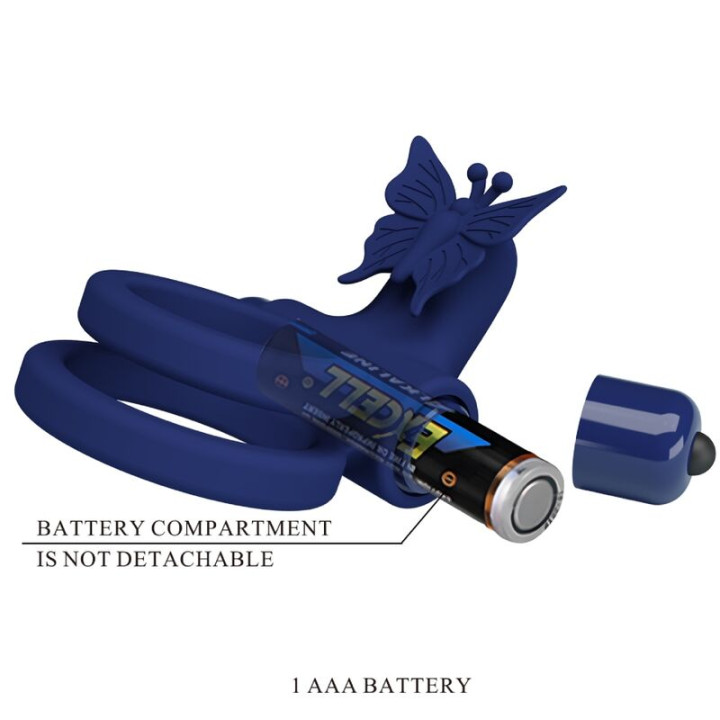 Pretty Love - Jamele Doppio Anello Con Vibrazione e Stimolatore Farfalla Blu