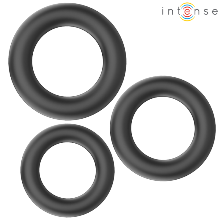 Intense - Hugh 3 Anneaux Pénis Basiques en Silicone Noirs