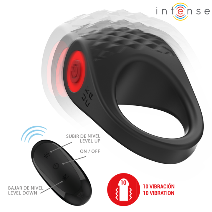 Intense - Clover Wibrator Penis Ring 10 Wibracji Czarny