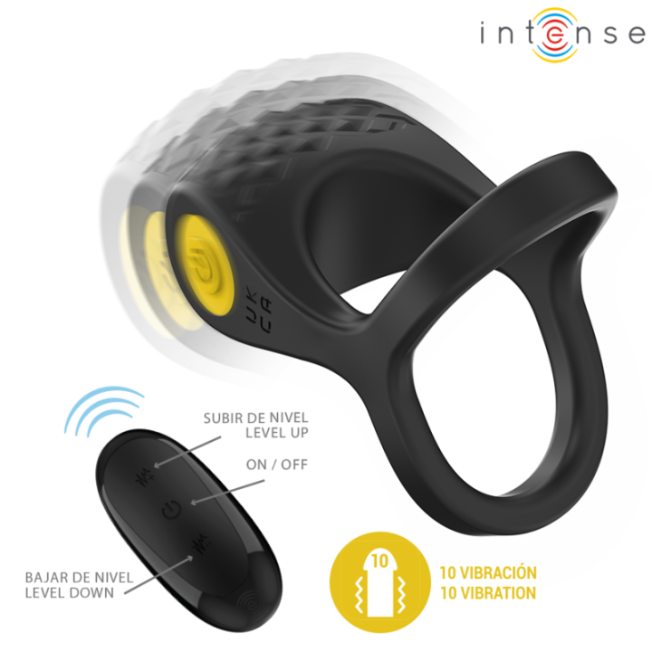 Intense - Alex Vibrator Doppel-Penisring 10 Vibrationen Schwarz