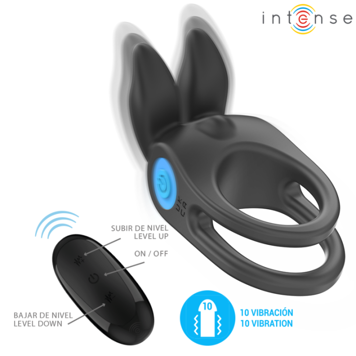 Intense - Sam Vibrateur Double Anneau Pénis 10 Vibrations Noir
