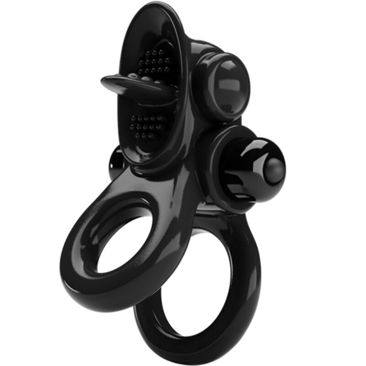 Pretty Love - Passionate Ring Double Anneau Vibrant + Stimulateur de Clitoris Noir