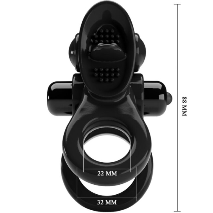 Pretty Love - Passionate Ring Doppelter Vibrationsring + Klitoris-Stimulator Schwarz