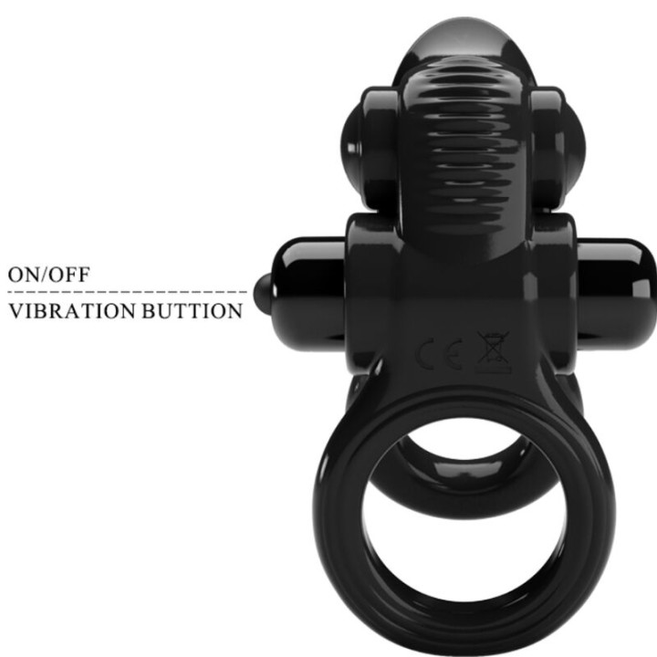 Pretty Love - Passionate Ring Doppelter Vibrationsring + Klitoris-Stimulator Schwarz