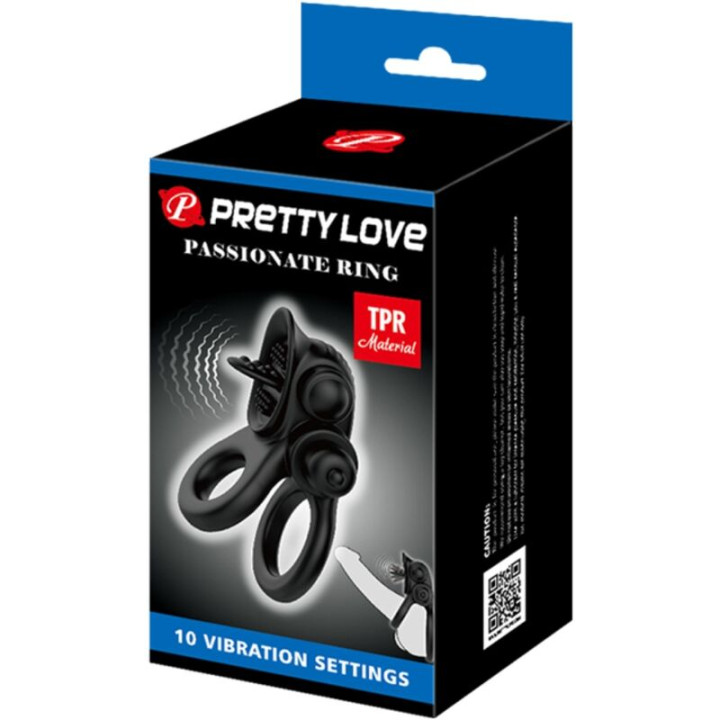 Pretty Love - Passionate Ring Doppelter Vibrationsring + Klitoris-Stimulator Schwarz