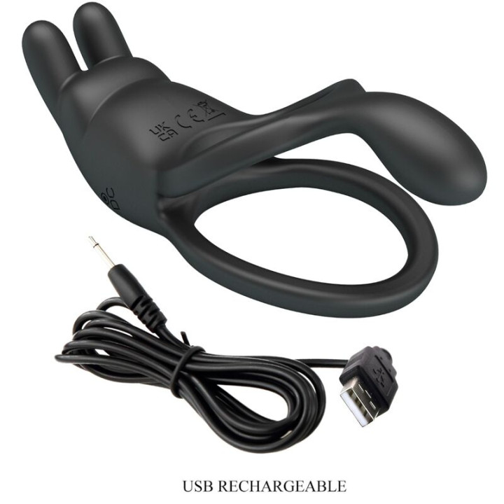 Pretty Love - Seth Doppel-Vibrationsring Rabbit 7 Vibrationen Schwarz