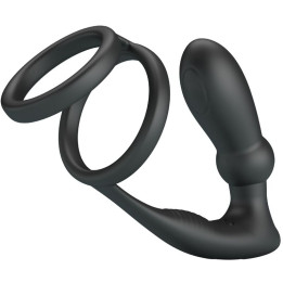 Pretty Love - Anello Per Pene Emoni + Tappo Anale 12 Vibrazioni Nero