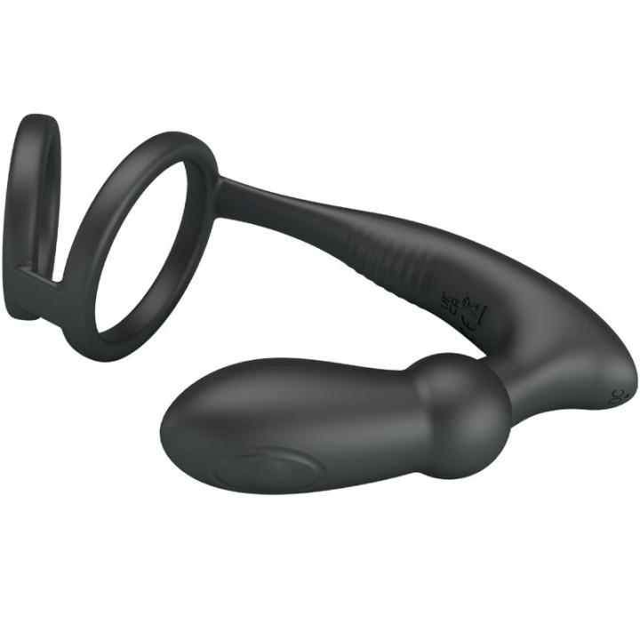 Pretty Love - Emoni Penis Ring + Anal Plug 12 Vibrations Black
