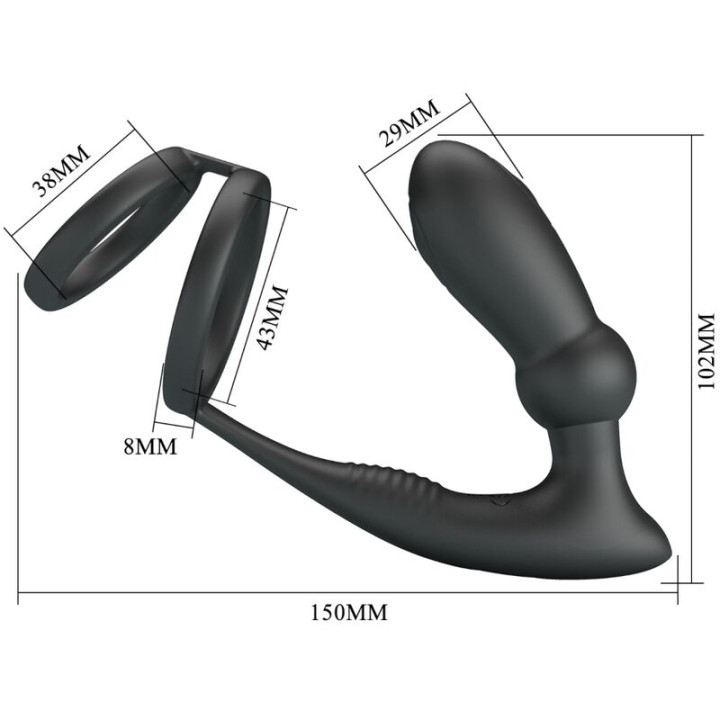 Pretty Love - Emoni Penis Ring + Anal Plug 12 Vibrations Black