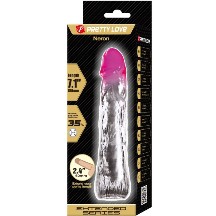 Pretty Love - Neron Funda Realística Alargadora de 6 cm Para Pene Rosa