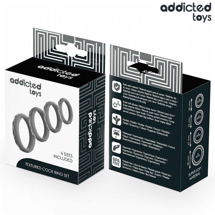 Addicted Toys - Ensemble d'Anneaux Pénis Texturés, 4 Tailles