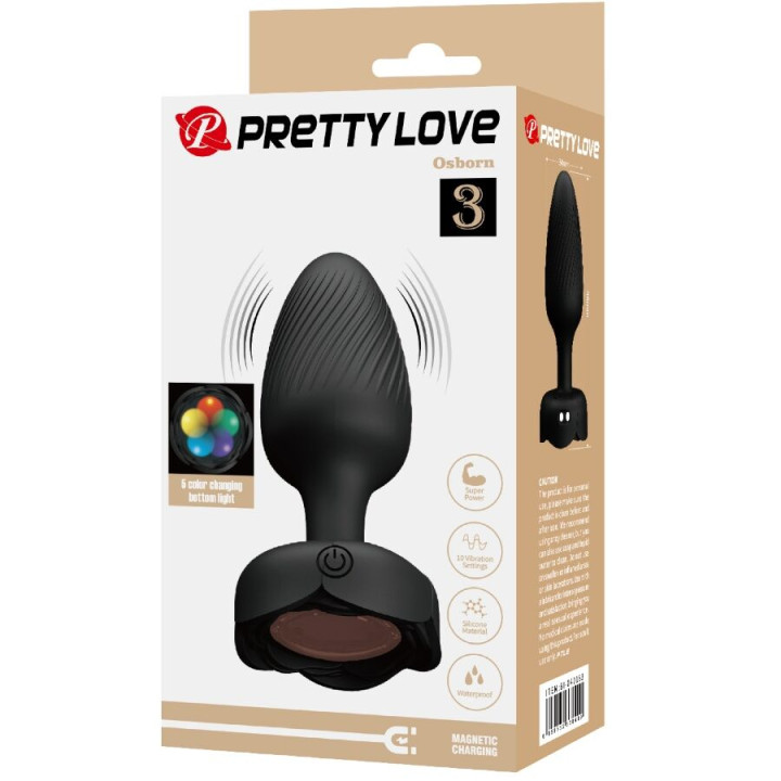 Pretty Love - Osborn Anal Plug With Led Light Black 9.8 cm