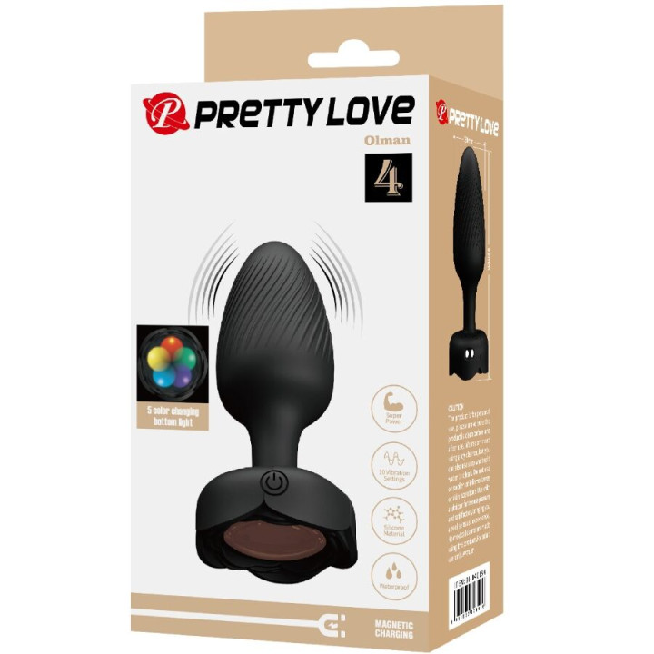 Pretty Love - Olman Anal Plug Mit Led Licht Schwarz 8,8 cm