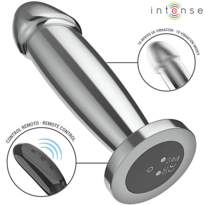 Intense - Anal Plug 10 Vibrazioni Dildo Metallo Con Telecomando m