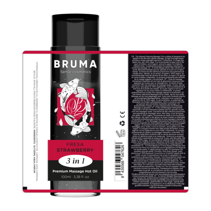 Bruma - Premium-Massageöl Mit Wärmeeffekt, Erdbeere-Geschmack 3 in 1 - 100 ml