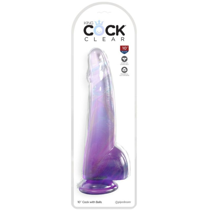 King Cock - Clear Dildo Con Testículos 19 cm Morado