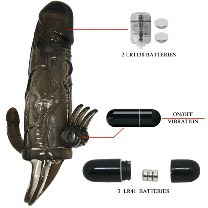Baile - Couvre-Pénis Brave Man Avec Stimulation Clito et Anal Double Bullet Noir 16.5 cm
