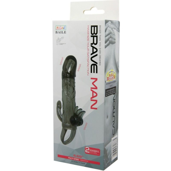 Baile - Couvre-Pénis Brave Man Avec Stimulation Clito et Anal Double Bullet Noir 16.5 cm