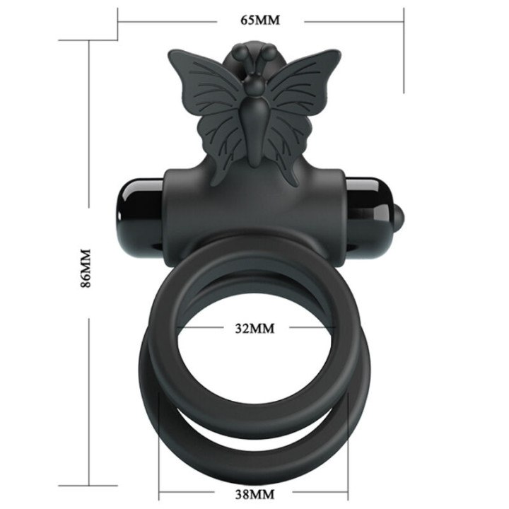 Pretty Love - Double Anneau Vibrant Avec Stimulateur Noir