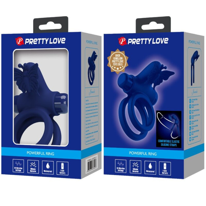 Pretty Love - Jamele Doppelring Mit Vibration & Schmetterlingstimulator Blau