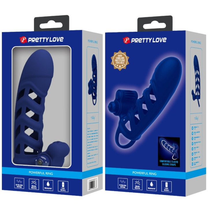 Pretty Love - Altaf Vibrator Ring With Silicone Sheath Blue