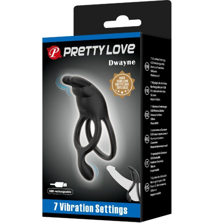 Pretty Love - Seth Doppel-Vibrationsring Rabbit 7 Vibrationen Schwarz
