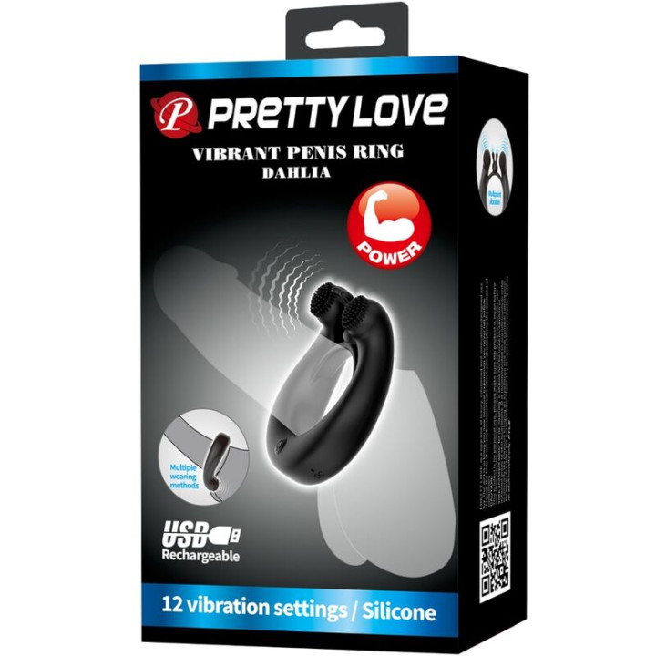 Pretty Love - Dahlia Vibrationsring + Klitorisstimulator 12 Vibrationen Schwarz
