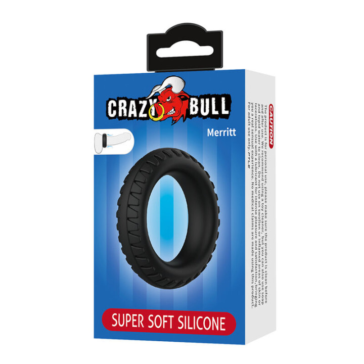 Crazy Bull - Anel Peniano de Silicone Texturizado Merritt Preto