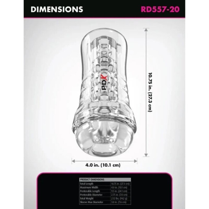 Pdx Elite - Viewtube Plus Stroker Transparente Com Aderência Fácil e Versátil 21 cm