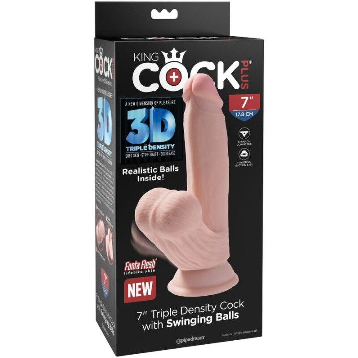 King Cock - Plus 3d Dildo Balanando Bolas 15.2 cm Pele Clara