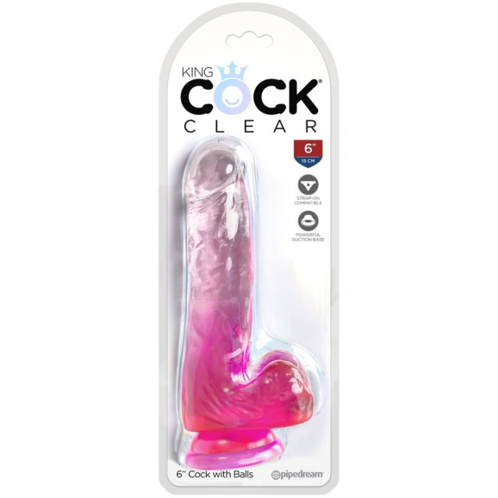 King Cock - Clear Pénis Réaliste Avec Boules 13.5 cm Rose