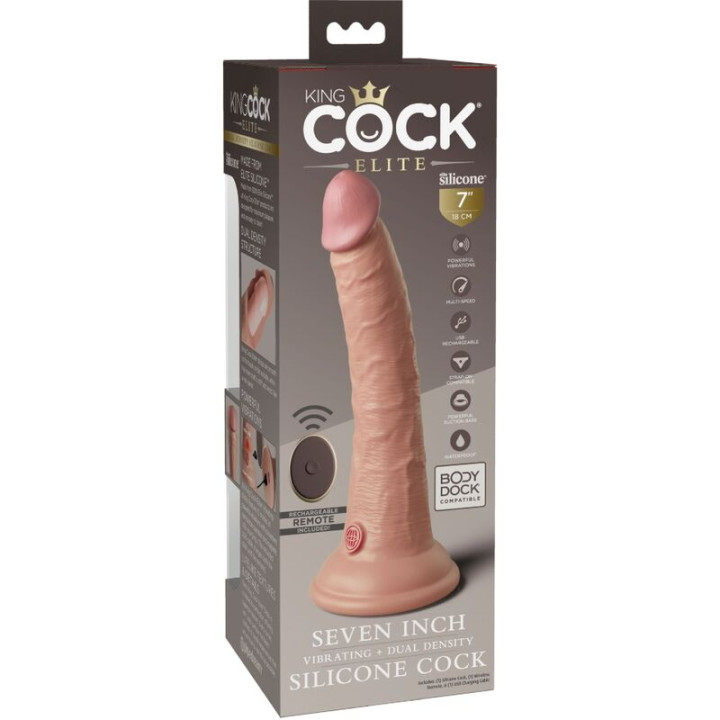 King Cock - Elite Vibrateur Gode Réaliste & Télécommande en Silicone 17.8 cm