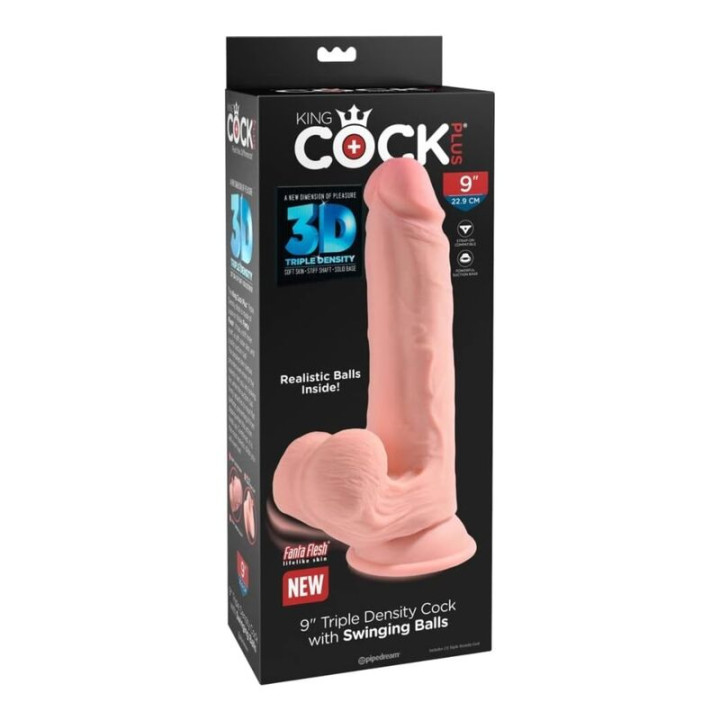 King Cock Plus - Triple Density Realistic Dildo With Swinging Testicles 23 cm Flesh