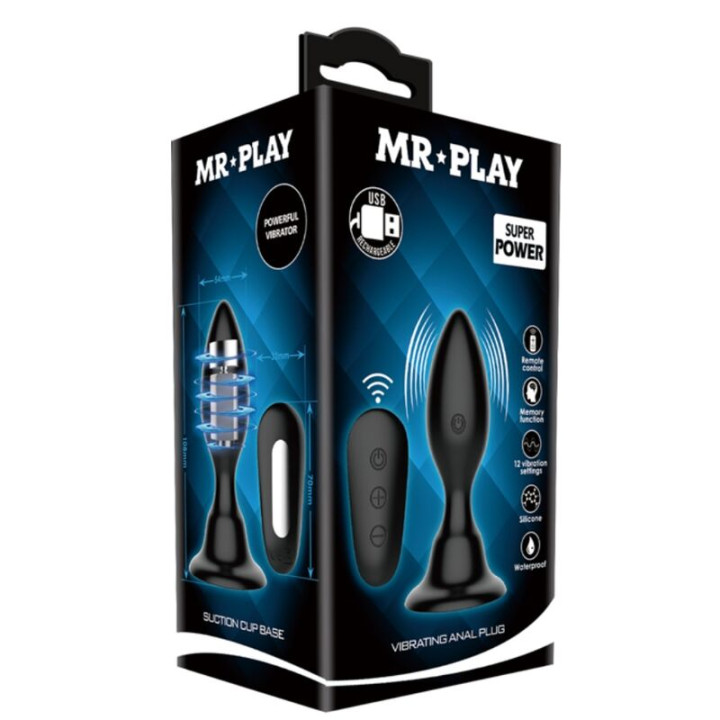 Mr Play - Plug Anal Con Vibración Negro Control Remoto